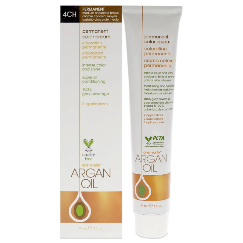 natural hair care products-One n Only Argan Oil Permanent Color Cream - 4CH Medium Chocolate Brown by One n Only for Unisex - 3 oz Hair Color