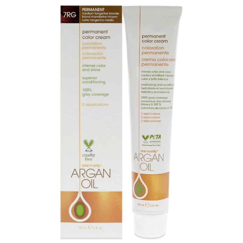 hair mask for split ends-One n Only Argan Oil Permanent Color Cream - 7RG Medium Tangerine Blonde by One n Only for Unisex - 3 oz Hair Color