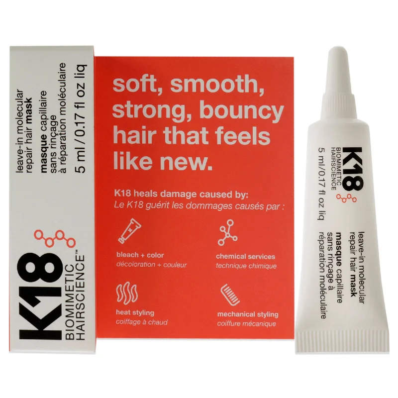 best oil treatment for dry hair-K18 Hair Leave-In Molecular Repair Hair Mask by K18 Hair for Unisex - 0.17 oz Masque