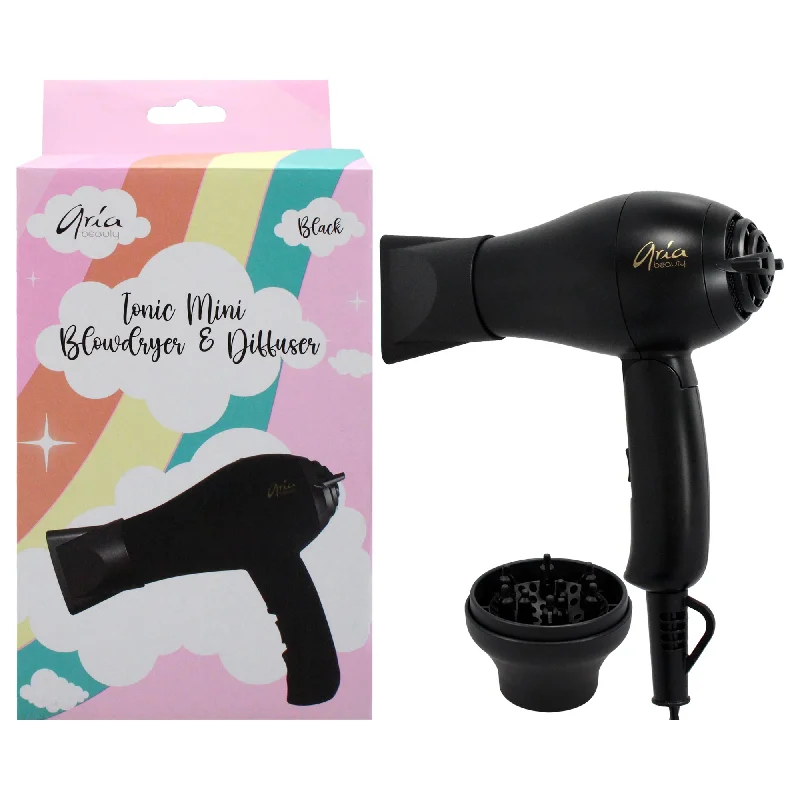 curly hair care kit for frizz-Aria Beauty Tonic Mini Blow Dryer and Diffuser - Black by Aria Beauty for Women - 1 Pc Hair Dryer