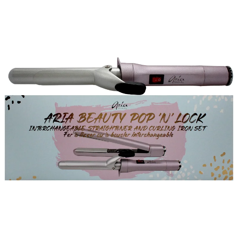 hair care routine for soft hair-Aria Beauty Pop N Lock Interchangeable Straightener and Curling Iron Set by Aria Beauty for Women - 2 Pc 1 Inch Flat Iron, 1 Inch Curling Iron