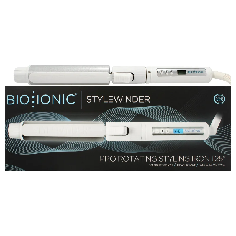 organic hair care for frizzy hair-Bio Ionic Stylewinder Pro Rotating Styling Iron - White by Bio Ionic for Women - 1.25 inch Curling Iron