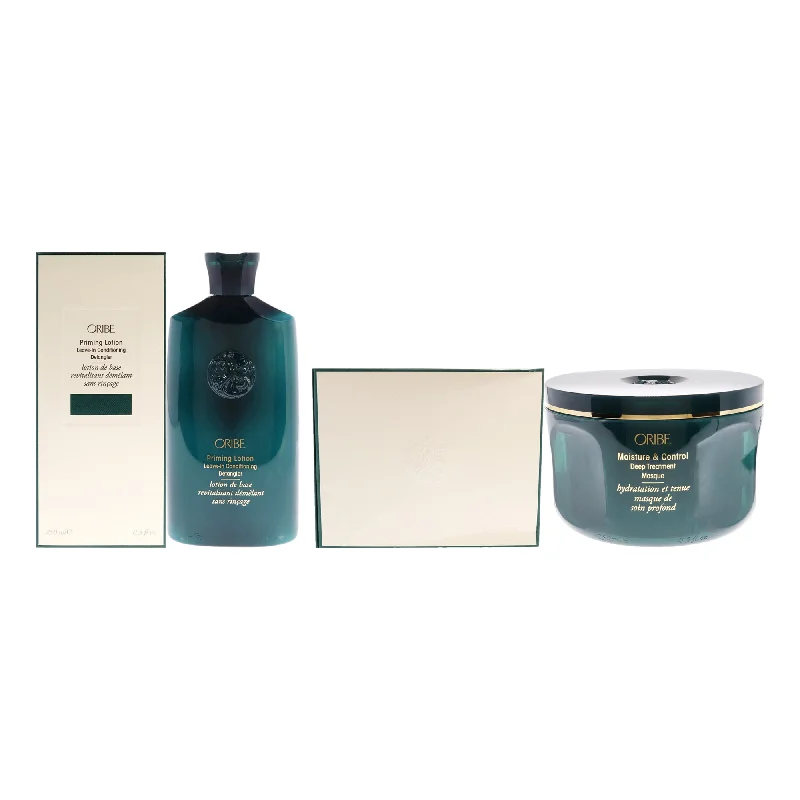 dry hair repair conditioner for men-Oribe Moisture and Control Deep Treatment Masque and Priming Lotion Leave-In Conditioning Detangler Kit by Oribe for Unisex - 2 Pc Kit 8.5oz Masque, 8.5oz Detangler