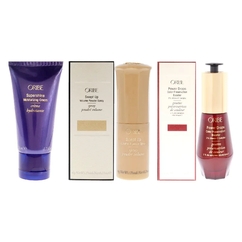 hydrating leave-in conditioner for coarse hair-Oribe Oribe Kit by Oribe for Unisex - 3 Pc Kit 1.7oz Supershine Moisturizing Cream, 0.21oz Swept Up Volume Powder Spray, 1oz Power Drops Color Preservation Booster