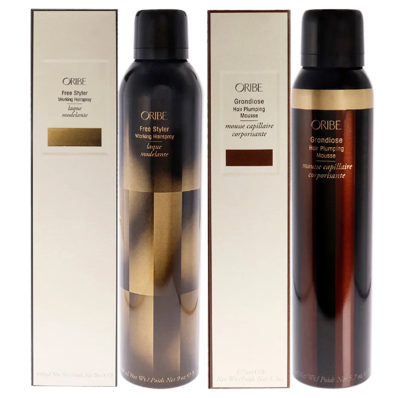 smoothing shampoo for frizzy hair-Oribe Grandiose Hair Plumping Mousse and Free Styler Working Hairspray Kit by Oribe for Unisex - 2 Pc Kit 5.7oz Mousse, 9oz Hairspray