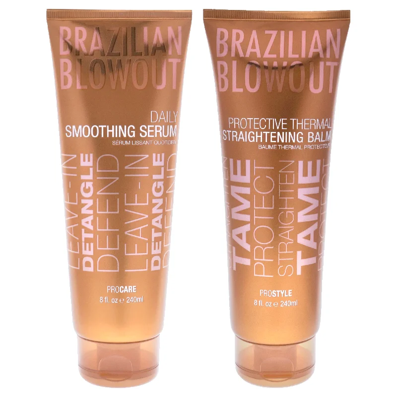 moisturizing shampoo for dry hair-Brazilian Blowout Acai Daily Smoothing Serum and Protective Thermal Straightening Balm Kit by Brazilian Blowout for Unisex - 2 Pc Kit 8oz Balm, 8oz Serum