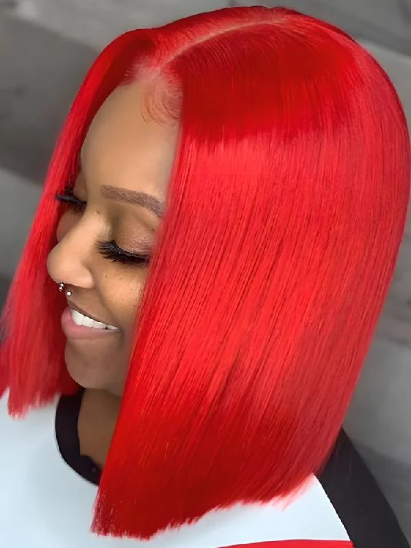 human hair wigs for women -CurlyMe Hot Red Color Cheap Bob Wigs Straight Hair Lace Front Wigs