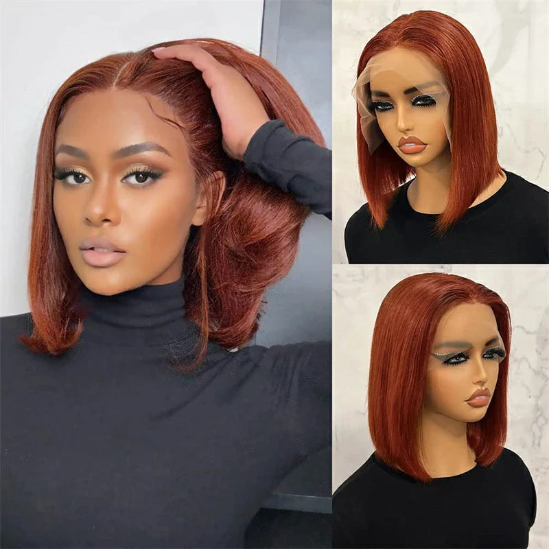 Brennas Reddish Brown Colored Short Bob Wig Human Hair 13x4 Lace Front Wigs for Women