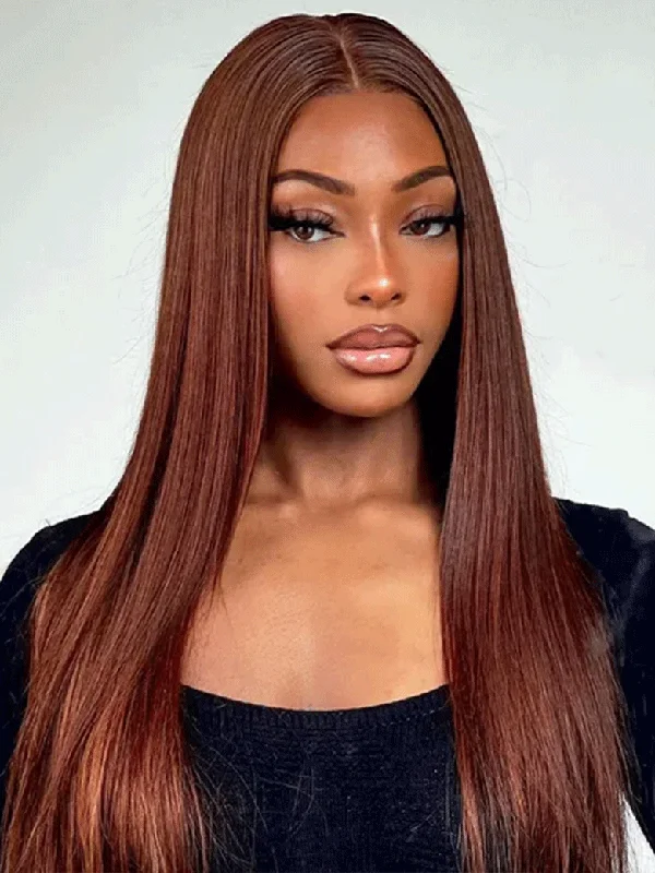 trendy bob wigs for chic looks -CurlyMe Pre-Plucked Wear Go Glueless Reddish Brown Straight Hair Pre-cut Lace