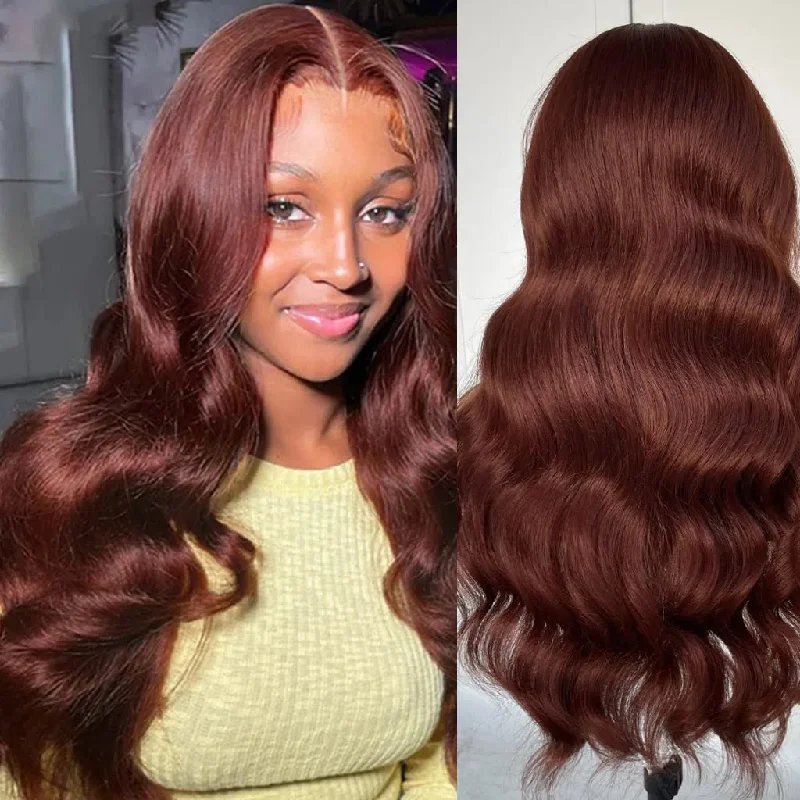 long straight wigs for glamorous looks -Reddish Brown Colored Wig Body Wave 13x4 Lace Front Wig 4x4 Lace Closure Wigs