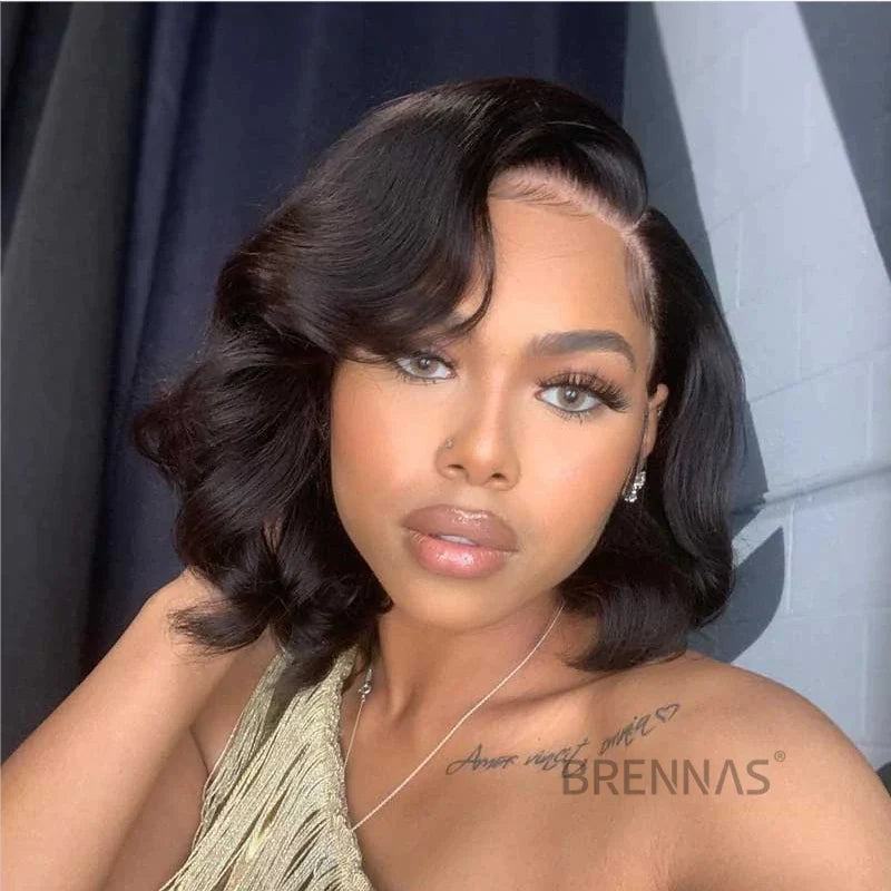 Short Bob Brennas Body Wave 4x4 Real Lace Closure Wig Virgin Human Hair Brazilian Pre-Plucked for Women