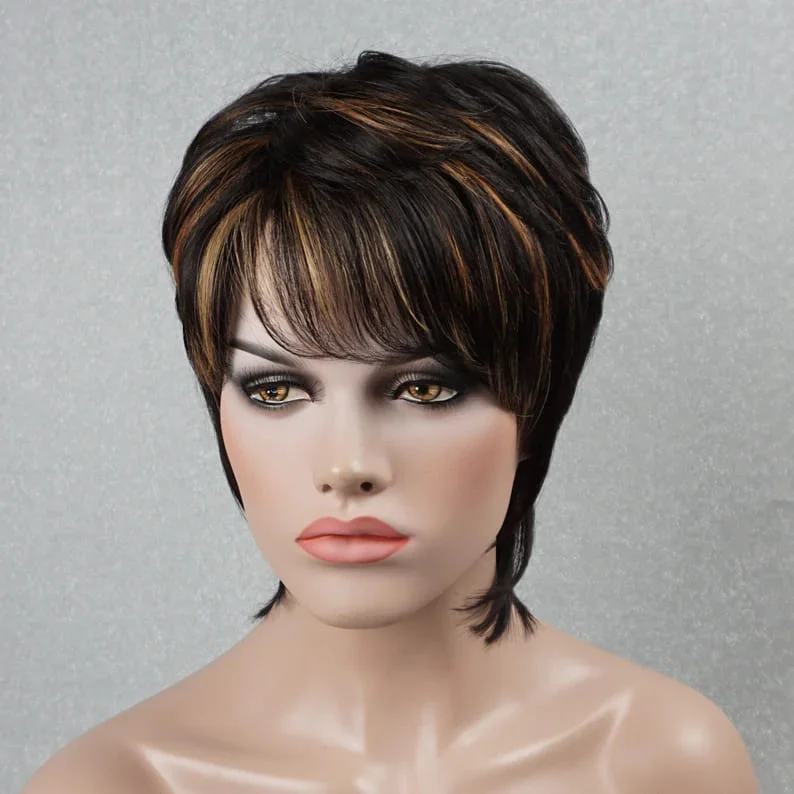 Short Pixie Cut Glueless Wig with Bangs Human Hair Wig For Women