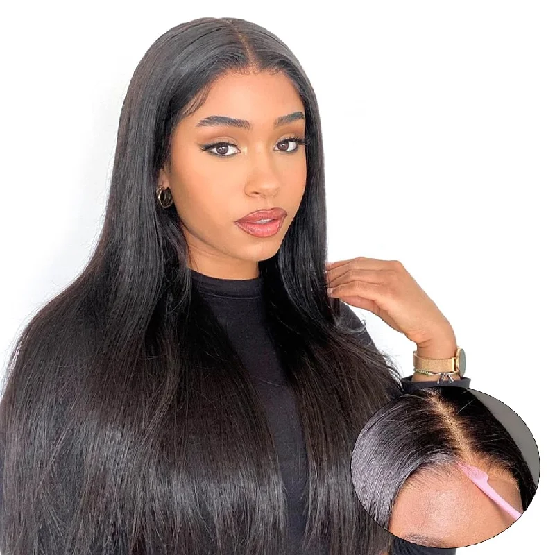 Brennas Straight 7x5 HD Lace Front Human Hair Pre Plucked Bleached Knots Easy and Go Glueless Wigs for Black Women