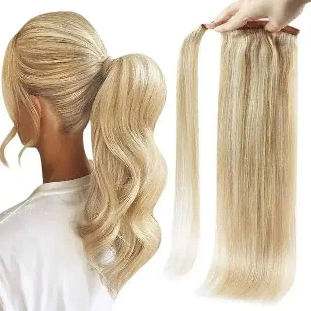 12-22 inch Multiple Colors Straight No Claw Clip 80g/100g Machine Made Human Hair Ponytail Extensions