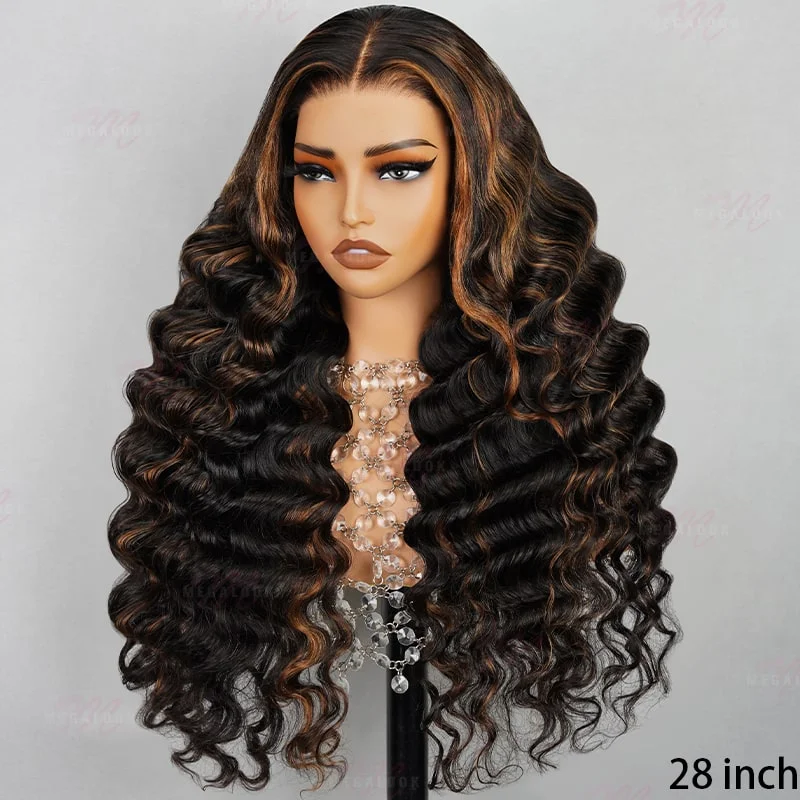 curly lace front wigs for a natural appearance -(Super Sale)Megalook 13x4 Lace Front Long Mixed Brown Black 6x5 Pre Cut Wear Go Loose Wave Pre-plucked Glamorous Wigs