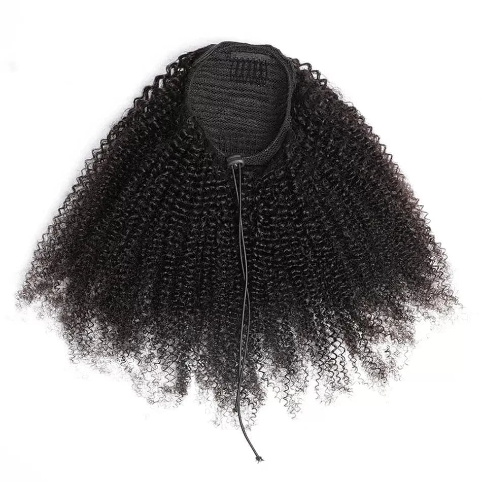 10-28inch Black Afro Kinky Curly 4B 4C Straight Drawstring Human Hair Ponytail