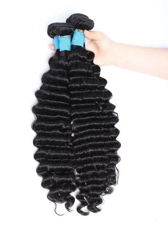 10-28inch Black Deep Wave Weft Human Hair Extensions