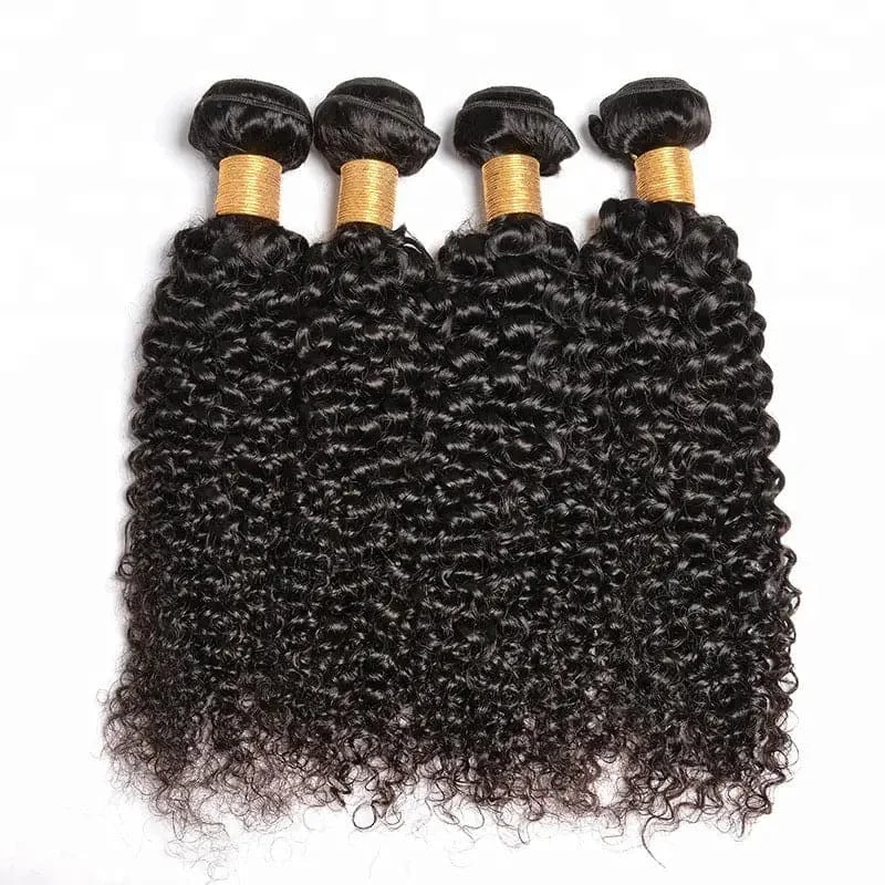 10-38inch Black Kinky Curly Weft Human Hair Extensions