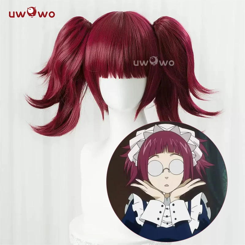 wigs for women with oval face shape -Uwowo Anime Black Butler Mey Rin Cosplay Wig Short Wine Hair