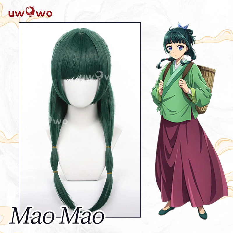 medium length wigs for versatile style -Uwowo Anime The Apothecary Diaries Maomao Cosplay Wig Long Dark Green Hair