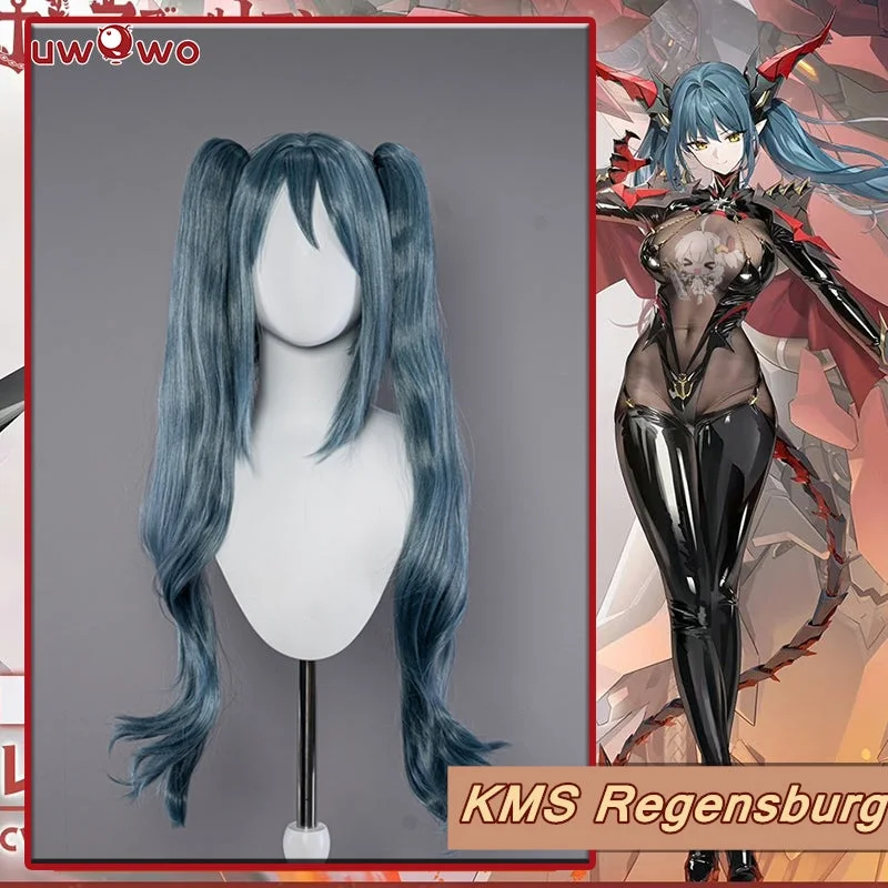 premium wigs for professional look -Uwowo Azur Lane KMS Regensburg Darksteel Dragon Iron Blood Sheer 18+ Sexy Cosplay Wig Light Blue Long Hair With Ponytails