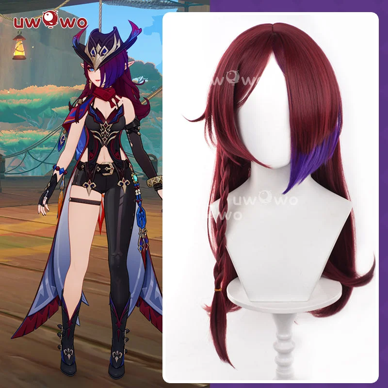 silky straight wigs for polished style -Uwowo Game Genshin Impact Chasca Wig Long Wine Hair