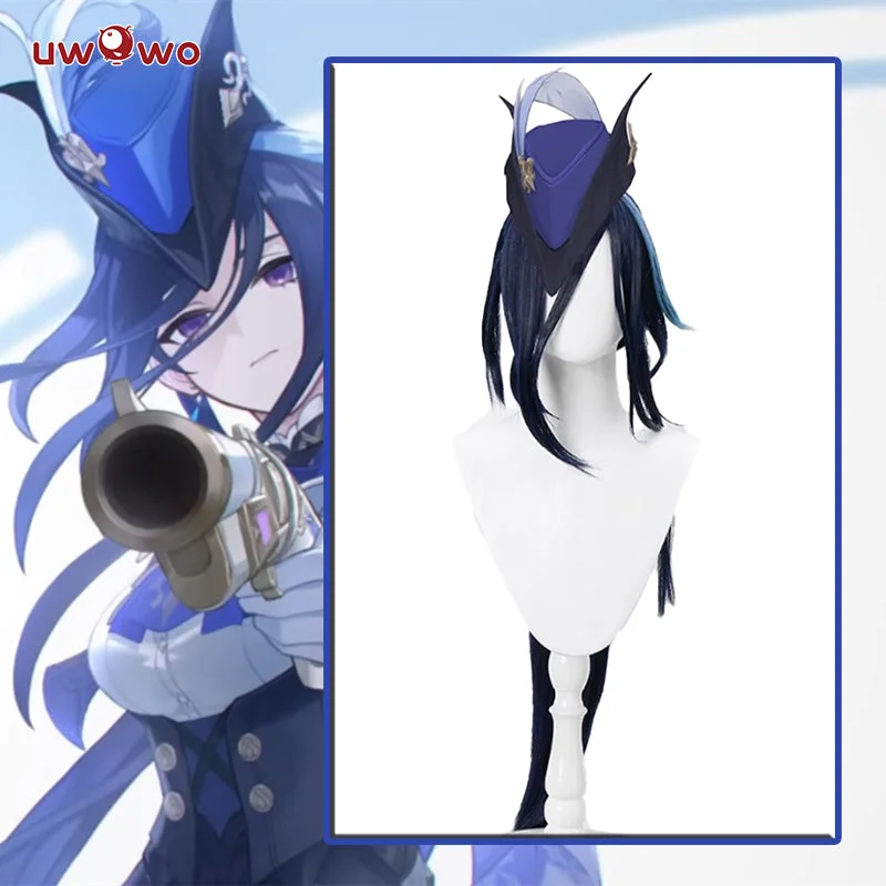 high-quality synthetic wigs for daily use -Uwowo Game Genshin Impact Fontaine Clorinde Wig Long Dark Blue Hair