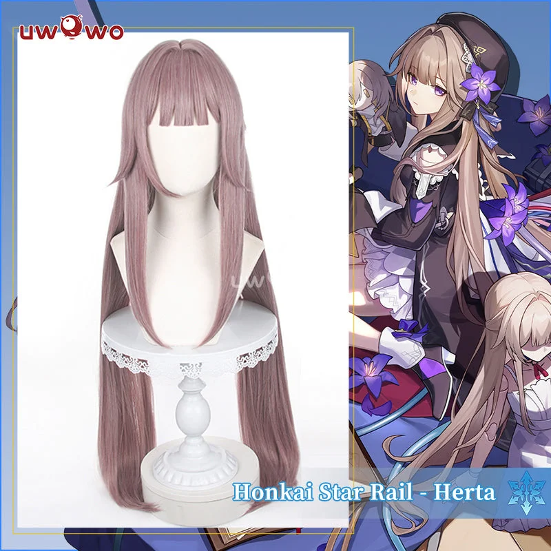 wigs for women with heavy hair loss -Uwowo Game Honkai: Star Rail Cosplay Herta Cosplay Wig Long Gray and Pink Hair