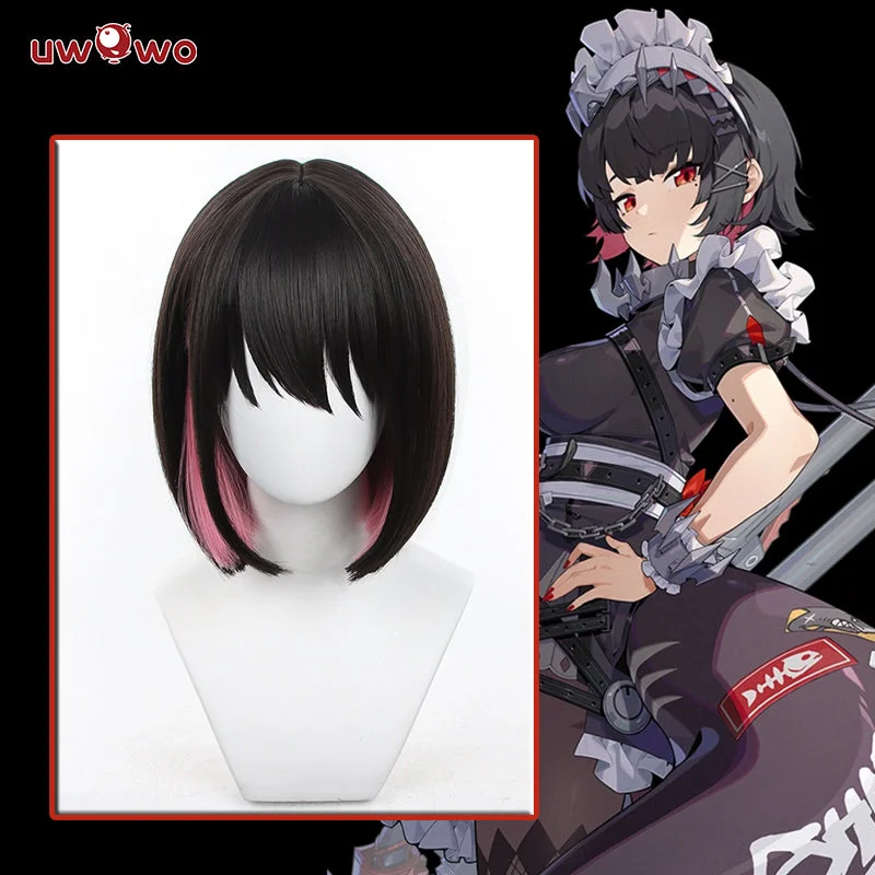 natural blonde wigs for a chic vibe -【In Stock】Uwowo Game Zenless Zone Zero/ZZZ Ellen Joe Maid Cosplay Wig Sort Black Hair