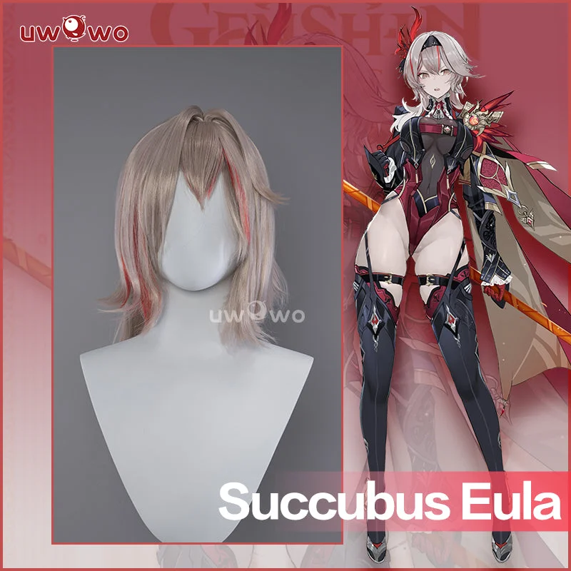 adjustable wigs for perfect fit -Uwowo Genshin Impact Fanart Eula Alter Pyro Cosplay Wig Middle Brown Hair