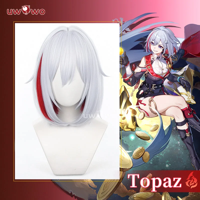 luxurious wigs for special events -Uwowo Honkai Star Rail HSR Cosplay Wig Topz Silver Middle Hair