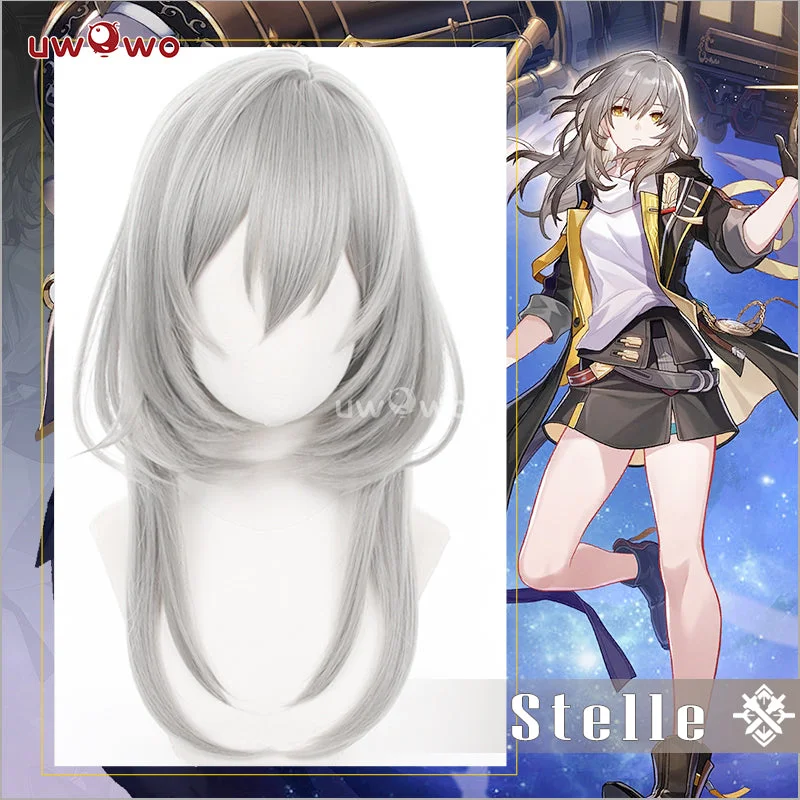 luxurious human hair wigs for upscale events -Uwowo Honkai Star Rail Stelle Female Trailblazer HSR Cosplay Wig Gray Heat Resistant Women Long Hair