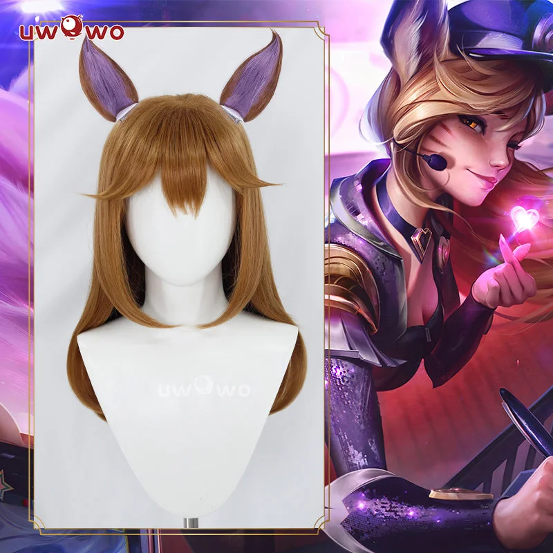 natural style wigs for everyday looks -Uwowo League of Legends/LOL: Pop Star Ahri Fox 2023 ASU Cosplay Wig Long Brown Hair With Ears