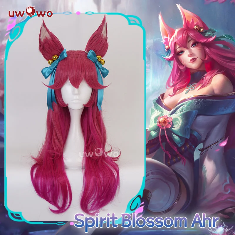 vintage style wigs for women -Uwowo League of Legends LOL Spirit Blossom Ahri Fox Cosplay Wig With Ears Long Hair