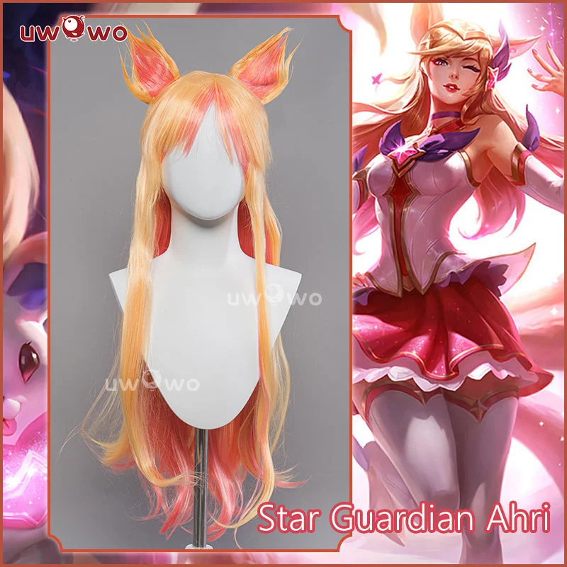 trendy wigs for women for special occasions -Uwowo LOL League of Legends/LOL: Star Guardian Ahri SG Cosplay Wig Long Hair With Ears