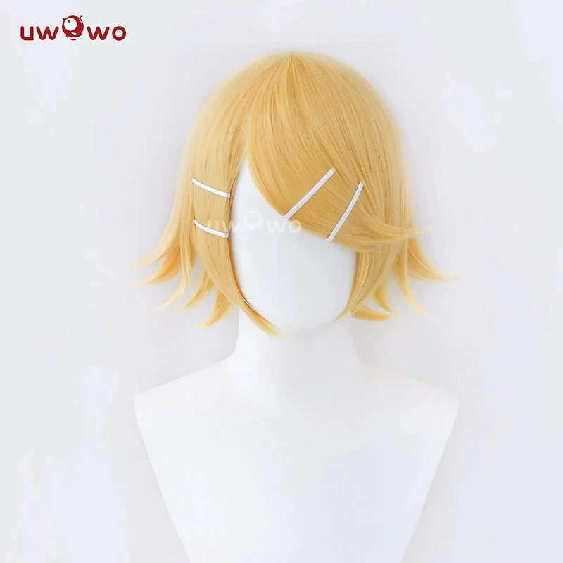 natural-looking wigs for daily wear -Uwowo V Singer Rin Cosplay Wig Short Yellow Hair