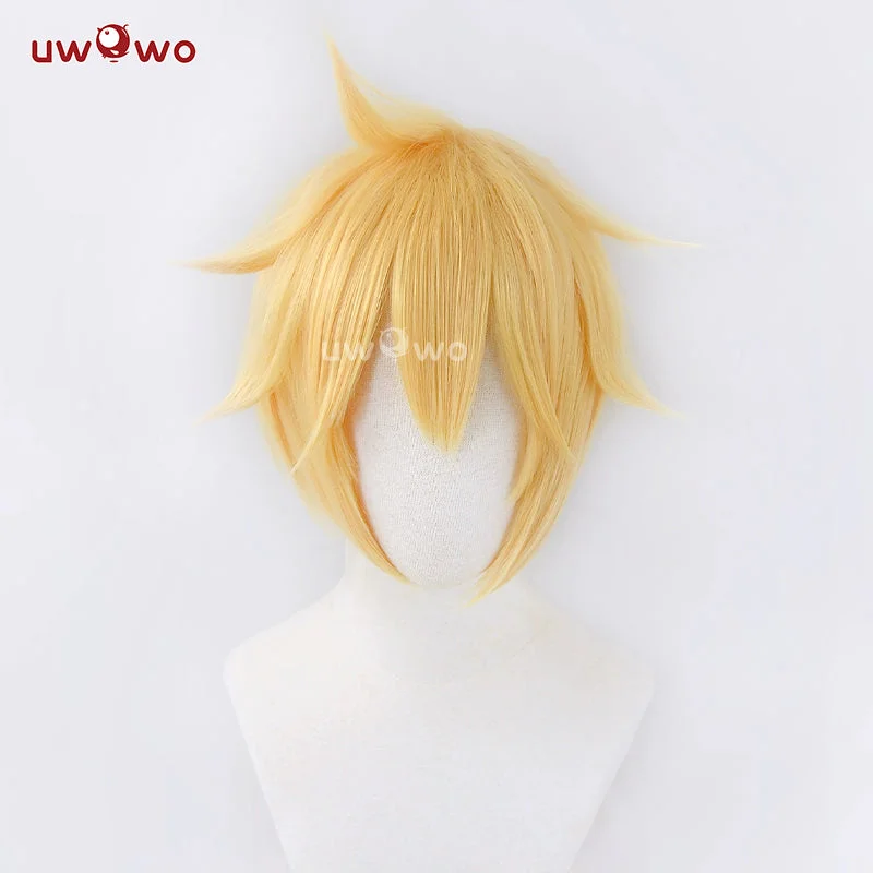 trendy short wigs for women -Uwowo V SInger Vocal Len Cosplay Wig Short Yellow Hair