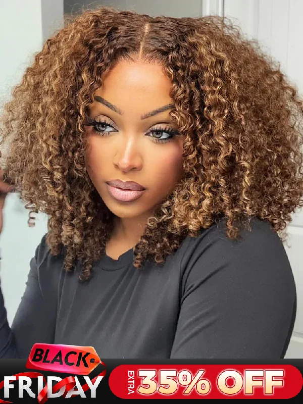 wig accessories for securing and styling wigs -CurlyMe Wear Go Glueless Highlights Ombre Hair Pre-cut HD Lace Kinky Curly Wig